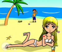 Аниме девушка на пляже